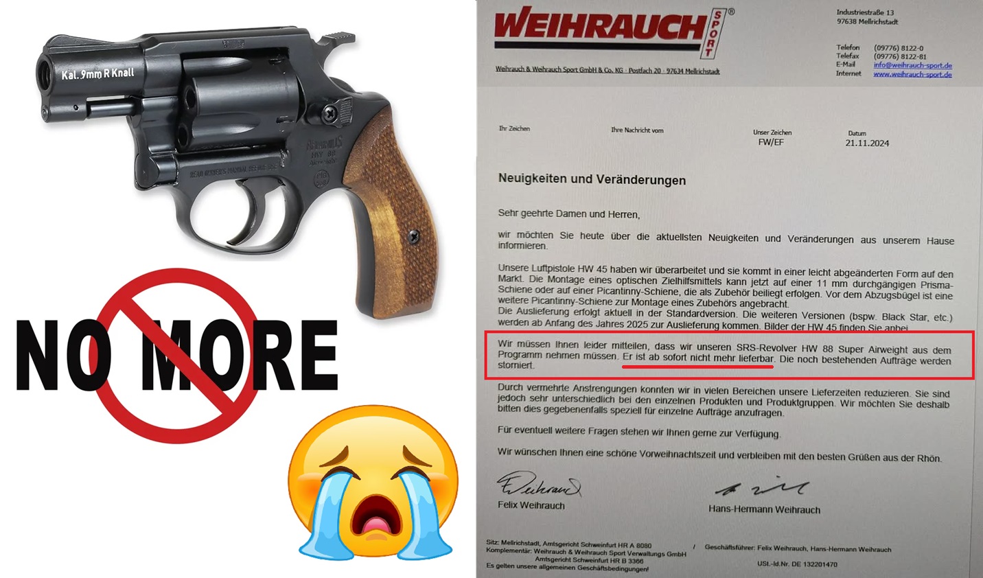 Weihrauch: megszüntetik a HW88SA gyártását